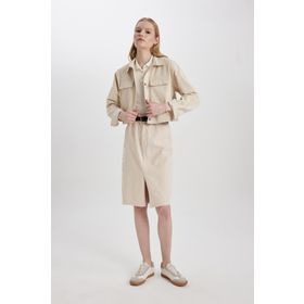 DeFacto C2588AX24SP BG286 Kalem Normal Bel Yırtmaçlı Gabardin Midi Etek