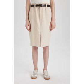 DeFacto C2588AX24SP Kalem Normal Bel Yırtmaçlı Gabardin Midi Etek