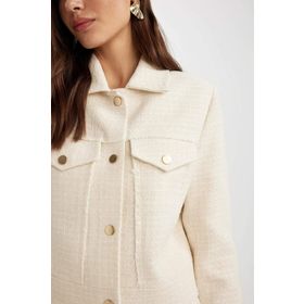 DeFacto C4433AX24SM Crop Gömlek Yaka Tweed Blazer Kadın Ceket