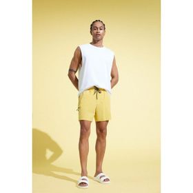 DeFacto C5138AX25HS Sarı-YL468 Erkek Fit Baskılı Esnek Dokulu Kısa Boy Sporcu Deniz Şortu