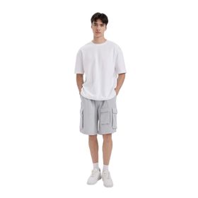 DeFacto C5591AX24HS Gri-GR184 Erkek Relax Fit Beli Lastikli Bağcıklı Basic Düz Kargo Bermuda Şort