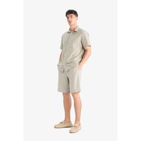 DeFacto C7381AX25SM Haki-KH418 Erkek Pamuk Relax Fit Cepli Keten Görünümlü Bermuda Şort