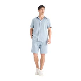DeFacto C7381AX25SM Mavi-BE524 Erkek Pamuk Relax Fit Cepli Keten Görünümlü Bermuda Şort