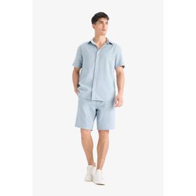 DeFacto C7381AX25SM Mavi-BE524 Erkek Pamuk Relax Fit Cepli Keten Görünümlü Bermuda Şort