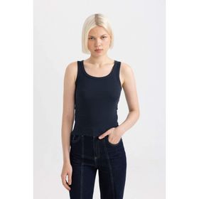 DeFacto C9826AXNS NV42 Lacivert Slim Fit U Yaka Basic Ribana Kadın Atlet