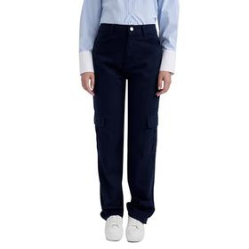 DeFacto Coool Lacivert Straight Fit Kargo Gabardin Kadın Pantolon