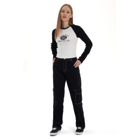 DeFacto Coool Siyah Straight Fit Kargo Gabardin Kadın Pantolon