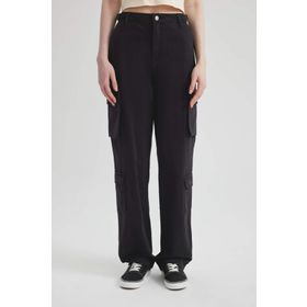 DeFacto Coool Siyah Straight Fit Kargo Gabardin Kadın Pantolon