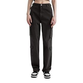 DeFacto Coool Siyah Straight Fit Kargo Gabardin Kadın Pantolon