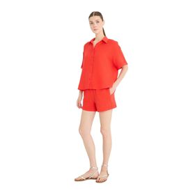 DeFacto D0567AX25SMRD44-218052 Kırmızı Kadın Relax Fit Yüksek Bel Kısa Paça Müslin Şort