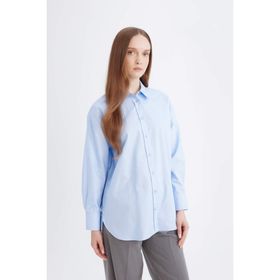 Defacto D1298AX24AU BE415 Mavi Relax Fit Uzun Kollu Tunik Kadın Gömlek