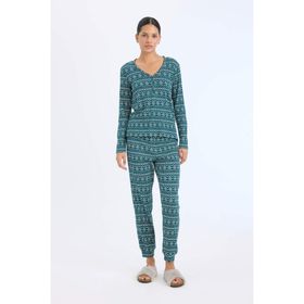 Defacto D2284AX24WN GN1040 Yeşil Waffle Kumaş Kadın Pijama Takımı