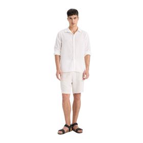 DeFacto D4277AX25SM Bej-BG588 Erkek Regular Fit Düz Paça Keten Karışımlı Bermuda Şort