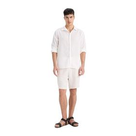 DeFacto D4277AX25SM Bej-BG588 Erkek Regular Fit Düz Paça Keten Karışımlı Bermuda Şort