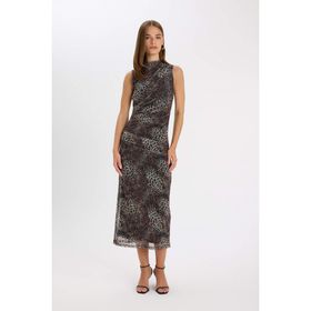 DeFacto D5061AX24AU Kahve-BN192 Kadın Leopar Desenli Maxi Elbise