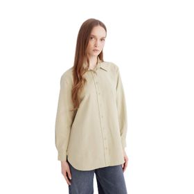 Defacto D7341AX25SP KH142 Haki Yakalı Relax Fit Basic Poplin Kadın Gömlek