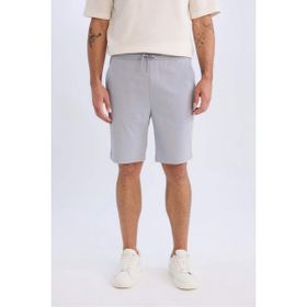 DeFacto D9451AX25SP Gri-GR89 Erkek Regular Fit Beli Bağcıklı Dokulu Bermuda Şort