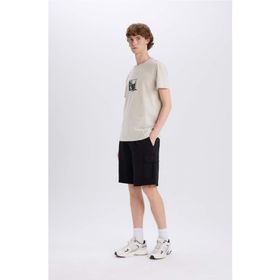 DeFacto D9494AX25SM Siyah-BK81 Erkek Regular Fit Beli Bağcıklı Kargo Cepli Şort