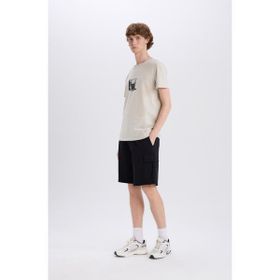DeFacto D9494AX25SM Siyah-BK81 Erkek Regular Fit Beli Bağcıklı Kargo Cepli Şort