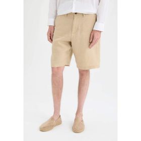 DeFacto D9931AX25SM Bej-BG732 Erkek Keten Regular Fit Yazlık Bermuda Şort