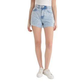 DeFacto E0527AX25SM İndigo-NM85 Kadın Pamuk Mom Fit Yüksek Bel Paça Ucu Kesik Jean Şort