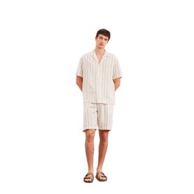 DeFacto E0808AX25SM Ekru-ER83 Erkek Regular Fit Jakarlı Çizgili Bermuda Şort