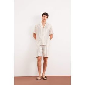 DeFacto E0808AX25SM Ekru-ER83 Erkek Regular Fit Jakarlı Çizgili Bermuda Şort