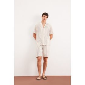 DeFacto E0808AX25SM Ekru-ER83 Erkek Regular Fit Jakarlı Çizgili Bermuda Şort