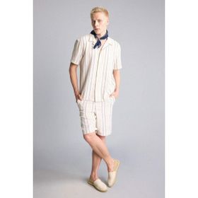 DeFacto E0808AX26SM Ekru-ER83 Regular Fit Cepli Çizgili Bermuda Erkek Şort