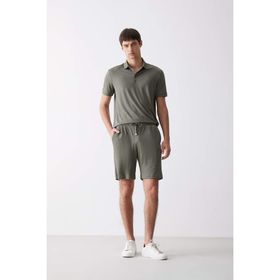 DeFacto E0980AX25SM Haki-KH401Erkek Regular Fit Her Yöne Esneyen Krinkıl Bermuda Şort