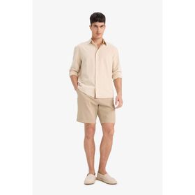 DeFacto E2234AX25SM Bej-BG406 Erkek Regular Fit Dokulu Bermuda Şort