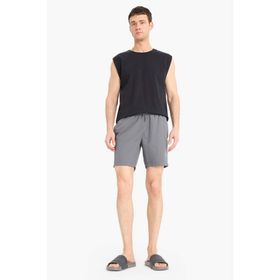 DeFacto E5133AXNS Gri-GR474 Erkek Regular Fit Kısa Boy Cepli File Astarlı Beli Bağcıklı Düz Hafif Kumaş Deniz Şortu