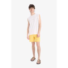 DeFacto E5133AXNS Sarı-YL190 Erkek Regular Fit Kısa Boy Cepli File Astarlı Beli Bağcıklı Düz Hafif Kumaş Deniz Şortu