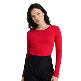 DeFacto E5767AX26SP RD286 Kırmızı Slim Fit Fitilli Kaşkorse Uzun Kollu Kadın Tişört