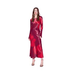 DeFacto E7451AX25SP Kırmızı Kadın Bisiklet Yaka Batik Saten Maxi Abiye Elbise
