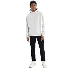 DeFacto Erkek Oversize Fit Kapüşonlu Kanguru Cepli İçi Yumuşak Tüylü Sweatshirt, Açık Gri, XS Sweatshirt