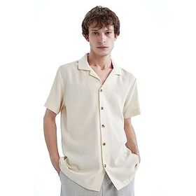 DeFacto Erkek Regular Fit Apaş Yaka Kısa Kollu%100 Pamuk Gömlek, Kum Rengi, S Gömlek