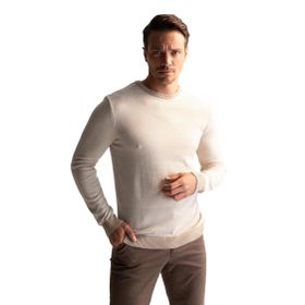 DeFacto Erkek Slim Fit Bisiklet Yaka Yamalı Kol Detaylı Triko Kazak, Taş Rengi , 3XL Kazak