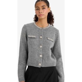 DeFacto F3896AX25WN GR76 Regular Fit Bisiklet Yaka İşlemeli Triko Kadın Hırka