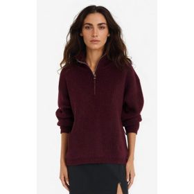 Defacto F3897AX25WN BR226 Bordo Relax Fit Yarım Fermuarlı Triko Kadın Kazak