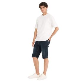 DeFacto F4221AX25SM Mavi-NM34 Erkek Slim Fit Dar Kesim Jean Bermuda Şort