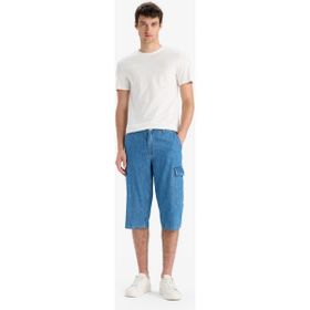 DeFacto F4223AX25SM Mavi-NM39 Erkek Pamuk Hafif Kumaş Regular Fit Jean Uzun Bermuda Şort