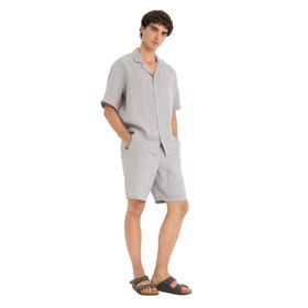 DeFacto F4599AX25HS Gri-GR454 Erkek Keten Relax Fit Bermuda Şort
