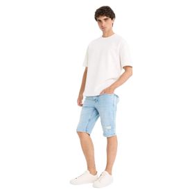 DeFacto F4685AX25SM Mavi-NM39 Erkek Slim Fit Dar Kesim Jean Bermuda Şort