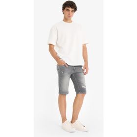 DeFacto F4692AX25SM Gri-NM18 Erkek Slim Fit Dar Kesim Jean Bermuda Şort