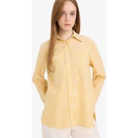 DeFacto F6314AX25SM Sarı YL508 Pamuk Relax Fit Çizgili Flamlı Gömlek Tunik