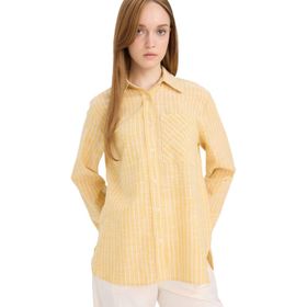 DeFacto F6314AX25SM YL508 Sarı Kadın Pamuk Relax Fit Çizgili Flamlı Gömlek Tunik