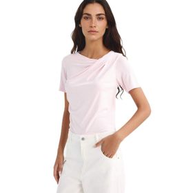 DeFacto F8008AX25AU PN648 Pembe Slim Fit Kayık Yaka Kısa Kollu Kadın Tişört