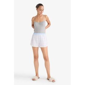 DeFacto F8932AX25HS Mavi-BE551 Kadın Regular Fit Gofre Dokulu Çizgili Şort Pijama Altı
