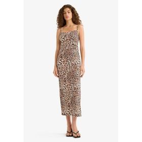 DeFacto F9511AX25HS Bej-BG705 Kadın Leopar Desenli Askılı Maxi Elbise